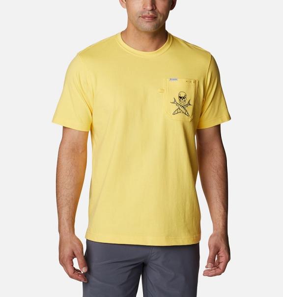 Columbia PFG T-Shirt Yellow Grey For Men's NZ75893 New Zealand